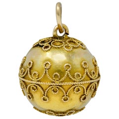 Victorian 14 Karat Gold Decorous Ball Charm, circa 1880s