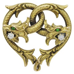 Antique Victorian 14 Karat Gold, Diamond and Peridot Griffin Brooch Pin