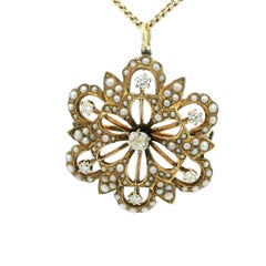 Victorian 14 Karat Gold Diamond and Seed Pearl Convertible Pendant Brooch