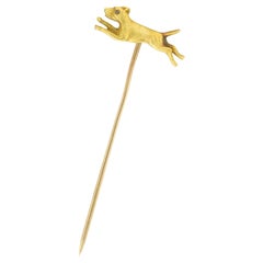 Victorian 14 Karat Gold Dog Stickpin, Circa 1900