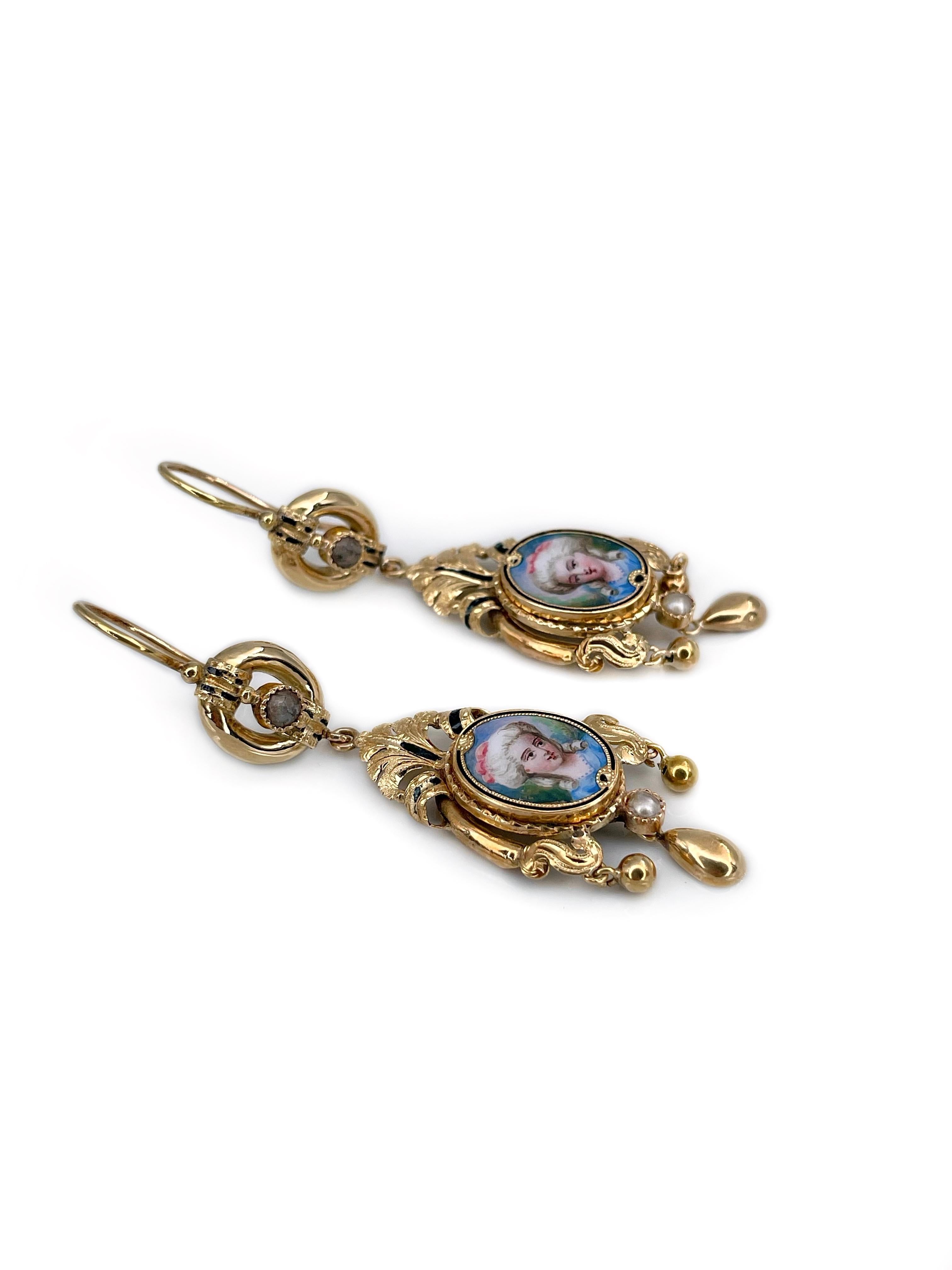 enamel gold earrings