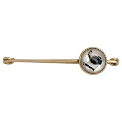 Victorian 14 Karat Gold Essex Crystal Reverse Intaglio Dog Bar Brooch