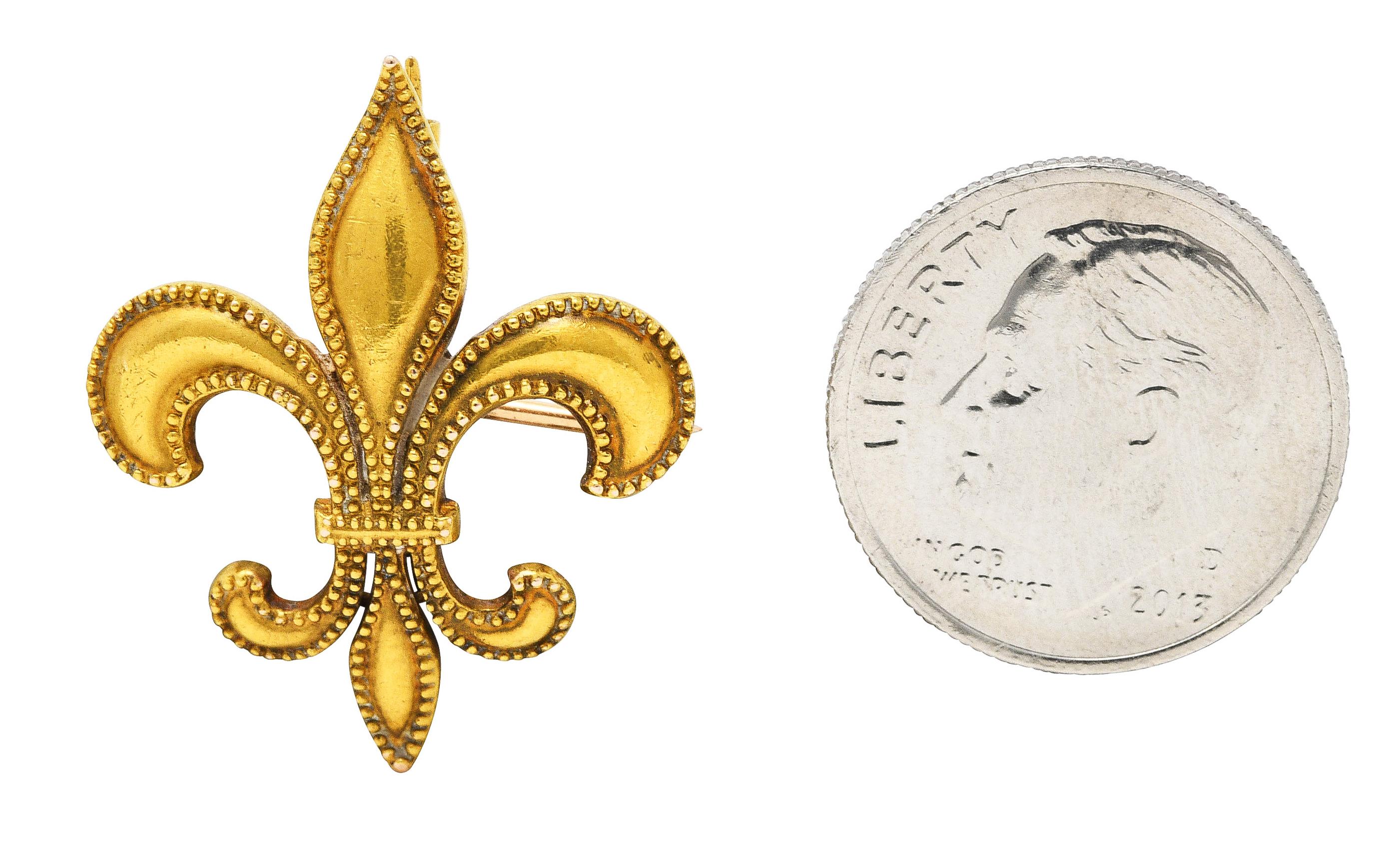 Victorian 14 Karat Gold Fleur-De-Lis Milgrain Pendant Watch Locket Pin In Excellent Condition In Philadelphia, PA