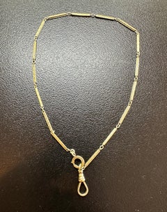 Victorian 14 Karat Gold Longuard Chain Necklace 14.25 Inch Dog Clip For Pendant