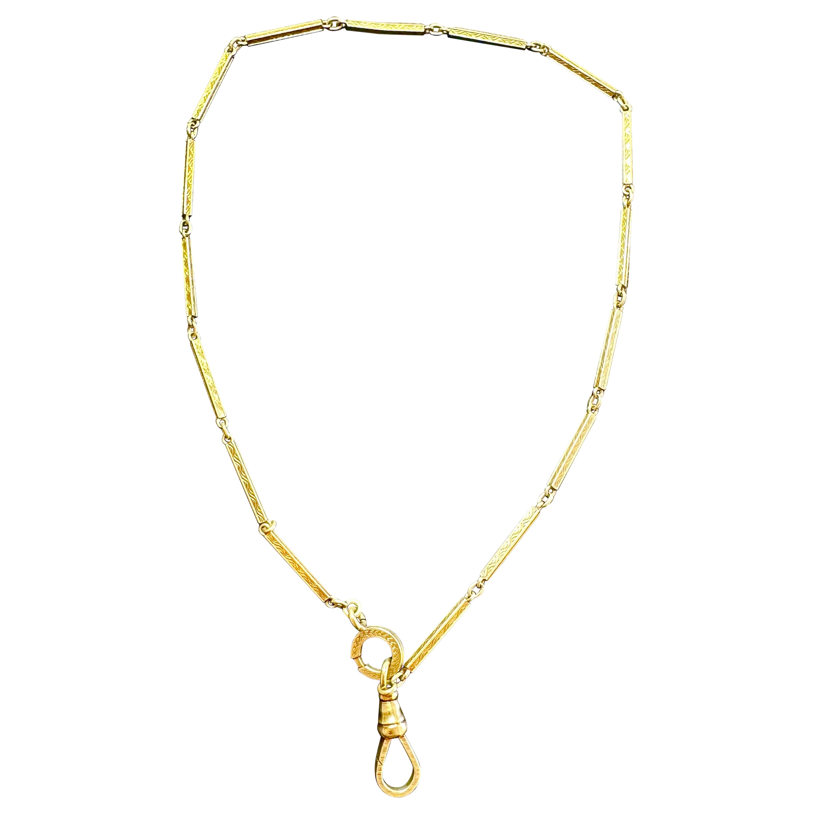 Collana a catena Longuard vittoriana in oro 14 carati da 14,25 pollici con clip per cani e ciondoli
