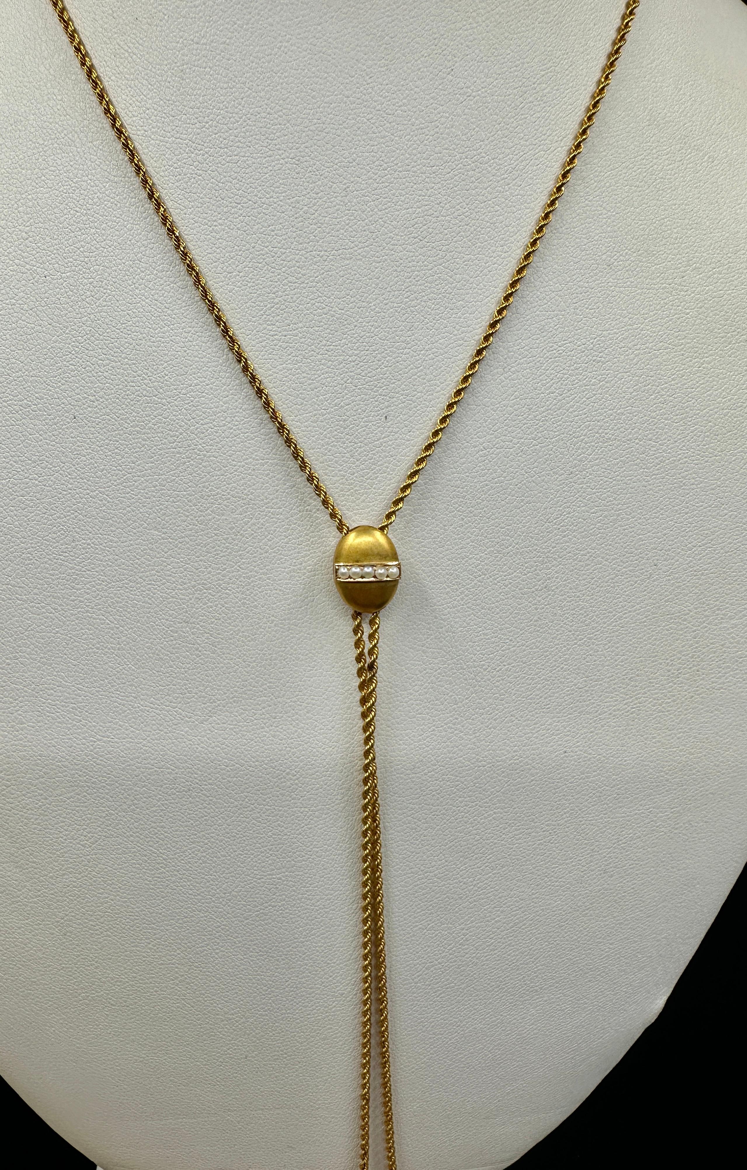 Collana vittoriana a catena Longuard in oro 14 carati da 47 pollici Clip per cani a scorrimento con perle in vendita 6