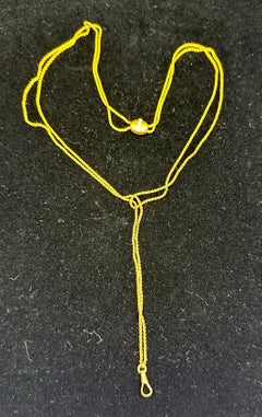 Victorian 14 Karat Gold Longuard Chain Necklace 47 Inches Pearl Slide Dog Clip