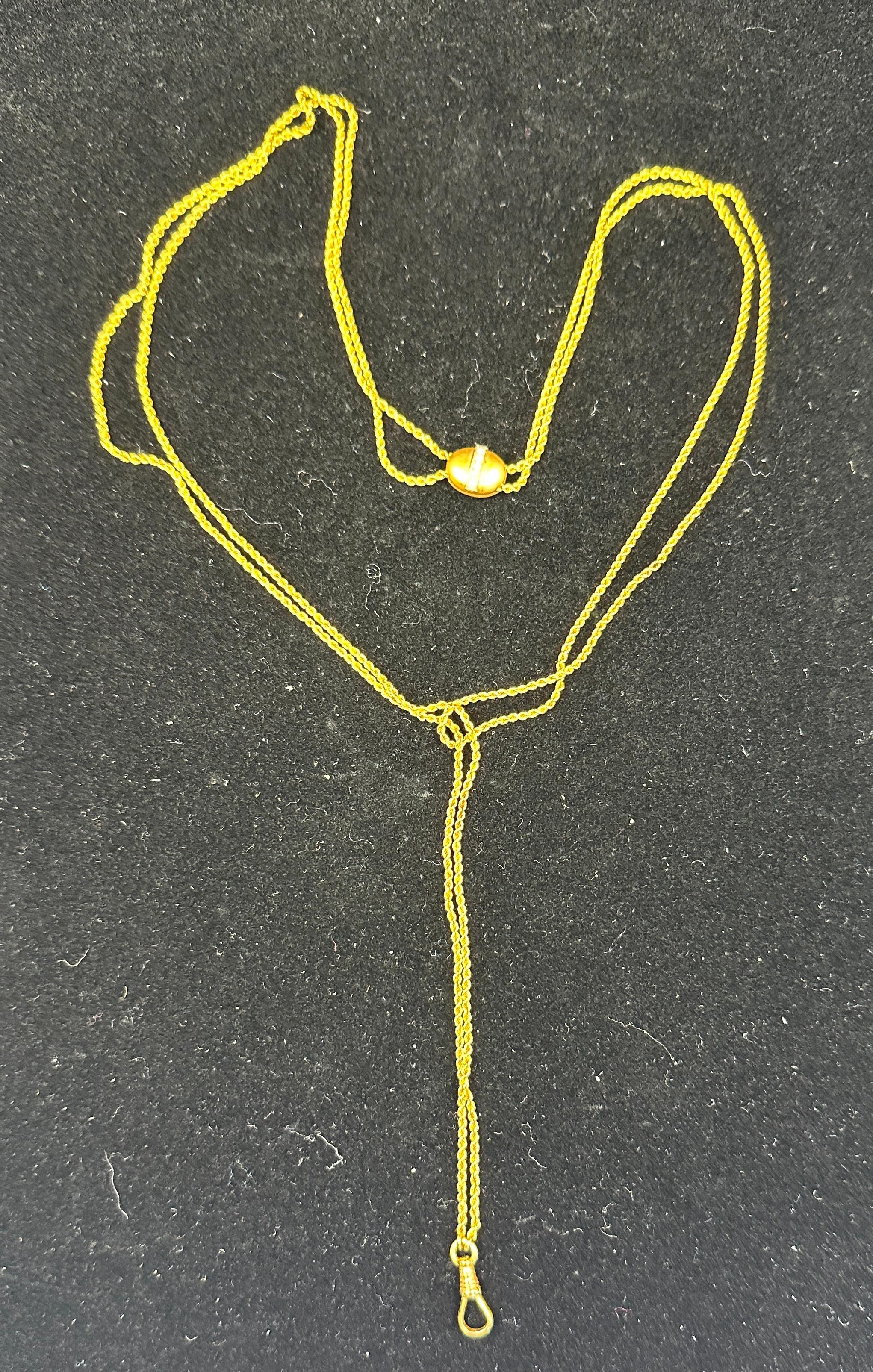 Vittoriano Collana vittoriana a catena Longuard in oro 14 carati da 47 pollici Clip per cani a scorrimento con perle in vendita
