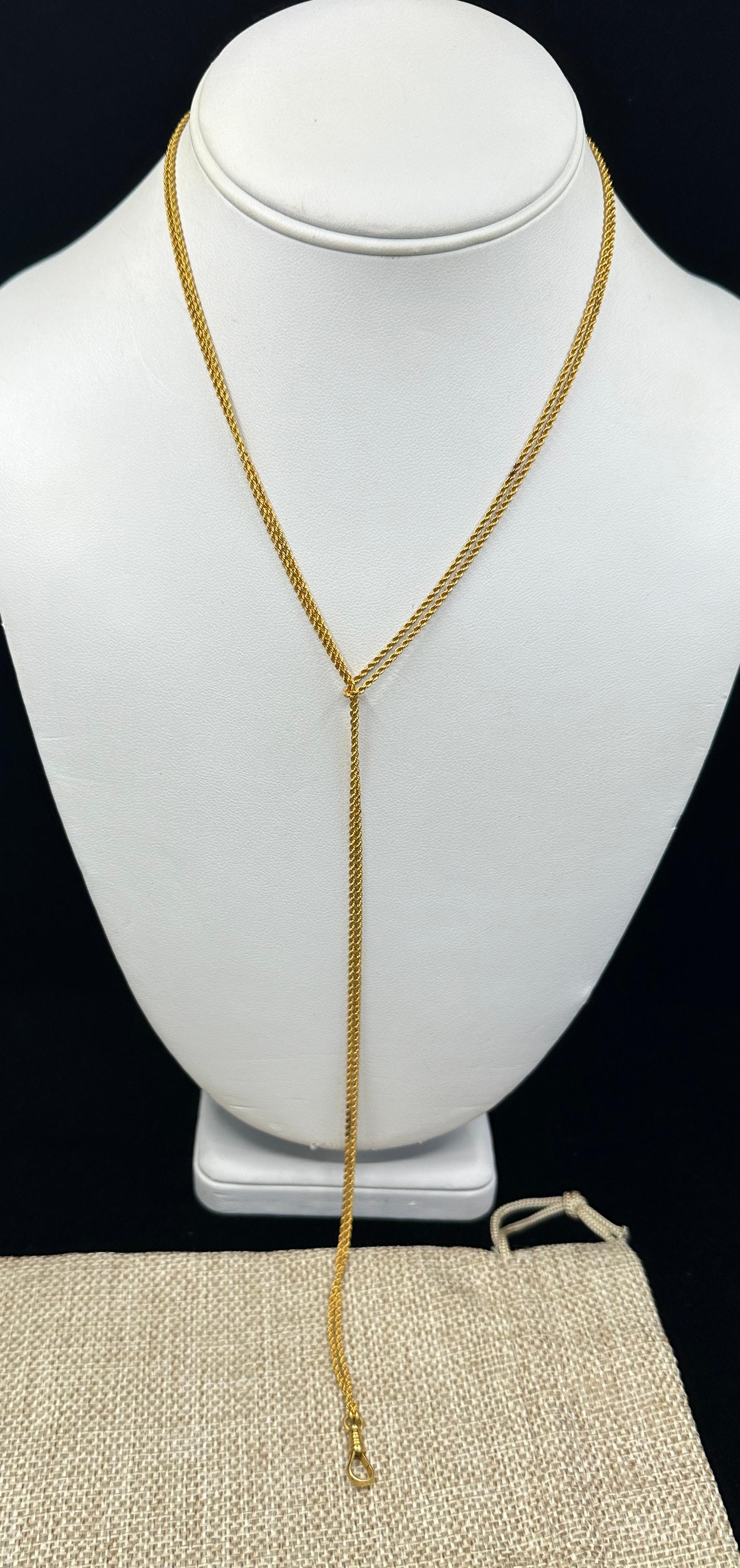 Perlina Collana vittoriana a catena Longuard in oro 14 carati da 47 pollici Clip per cani a scorrimento con perle in vendita