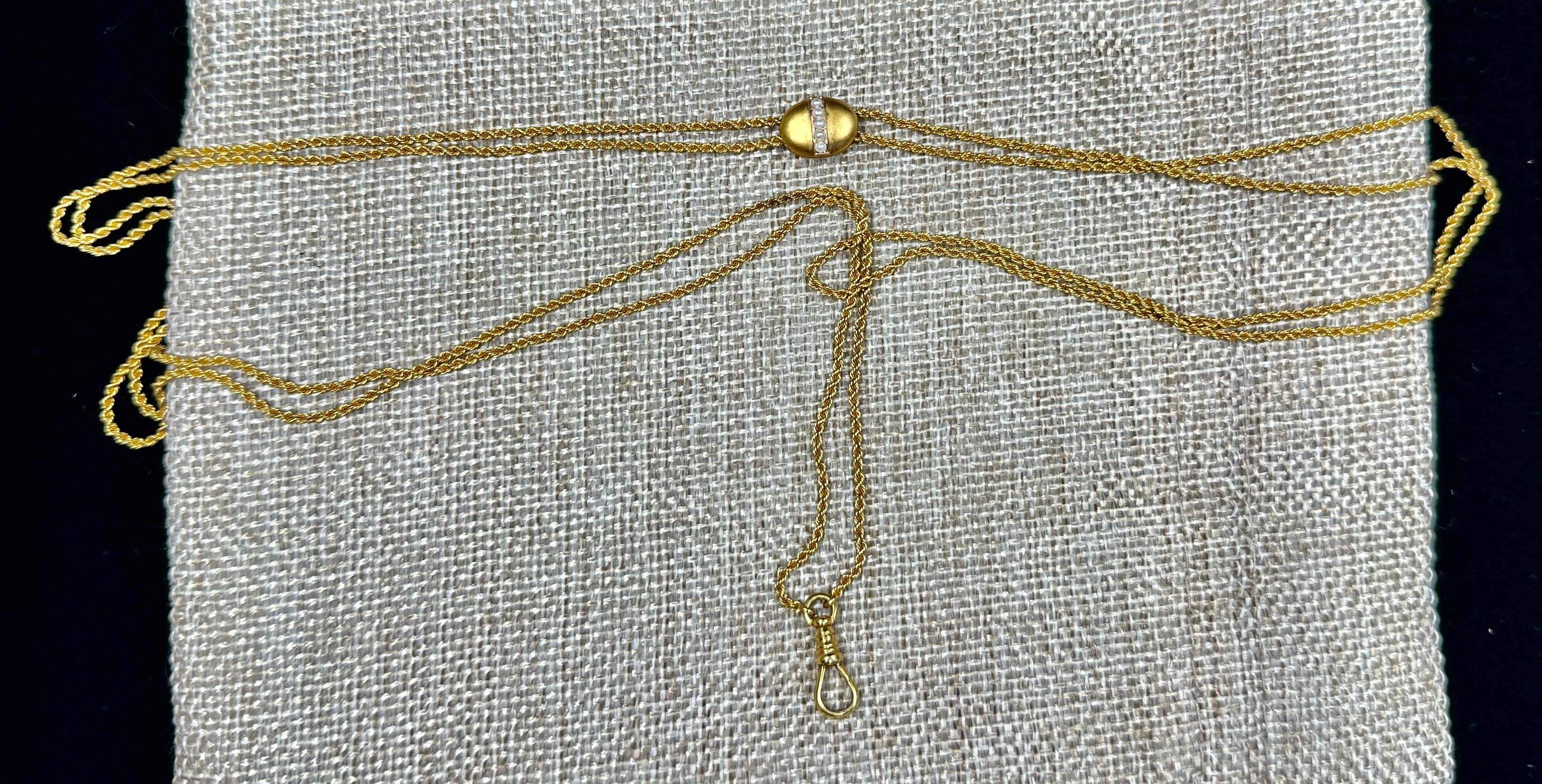Donna Collana vittoriana a catena Longuard in oro 14 carati da 47 pollici Clip per cani a scorrimento con perle in vendita