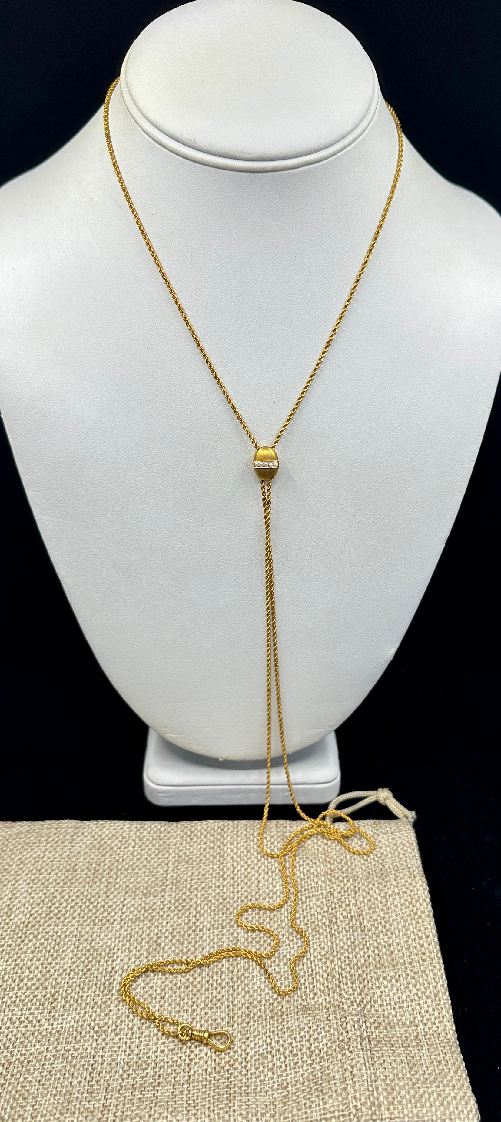 Collana vittoriana a catena Longuard in oro 14 carati da 47 pollici Clip per cani a scorrimento con perle in vendita 1
