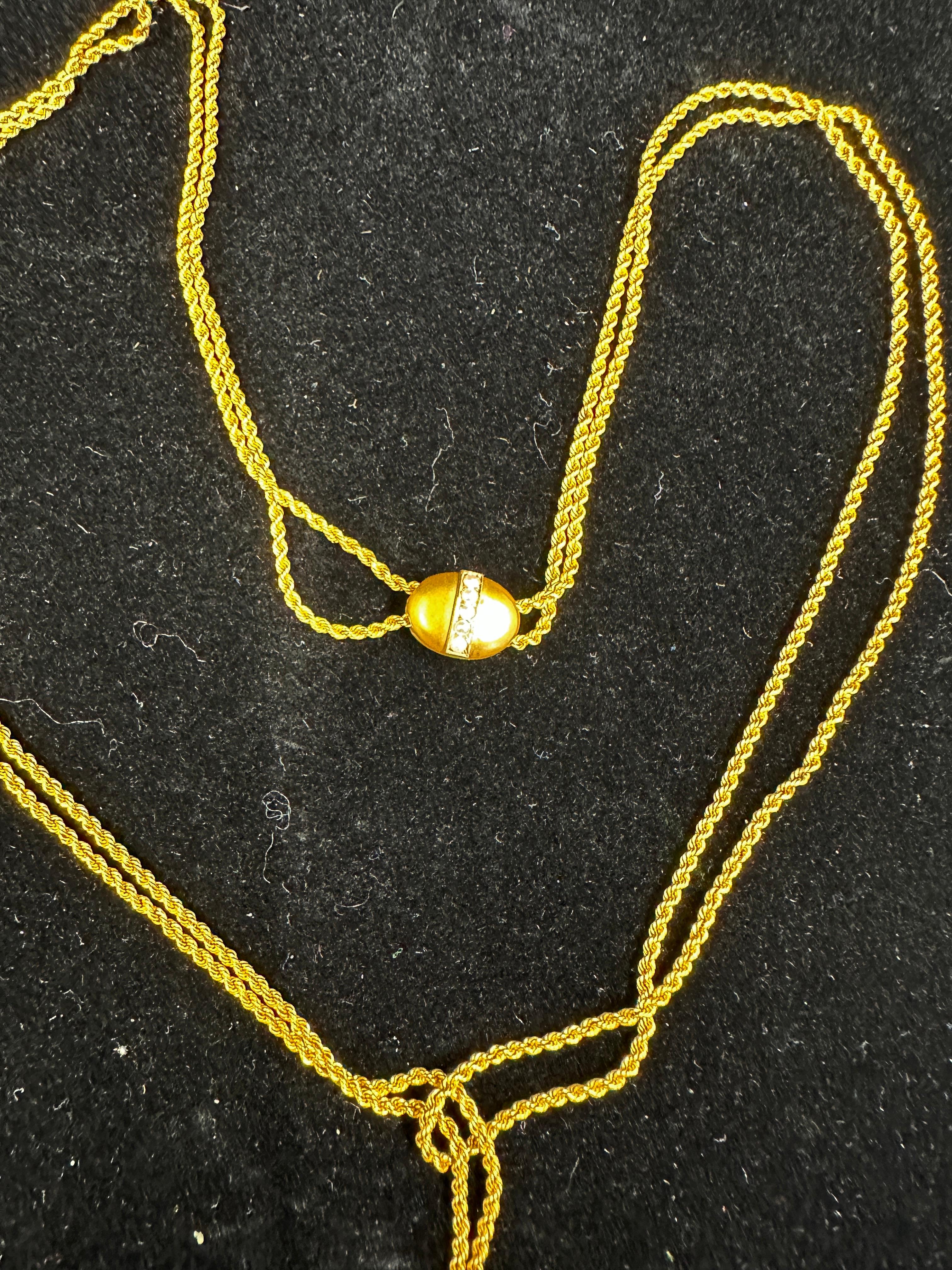 Collana vittoriana a catena Longuard in oro 14 carati da 47 pollici Clip per cani a scorrimento con perle in vendita 2