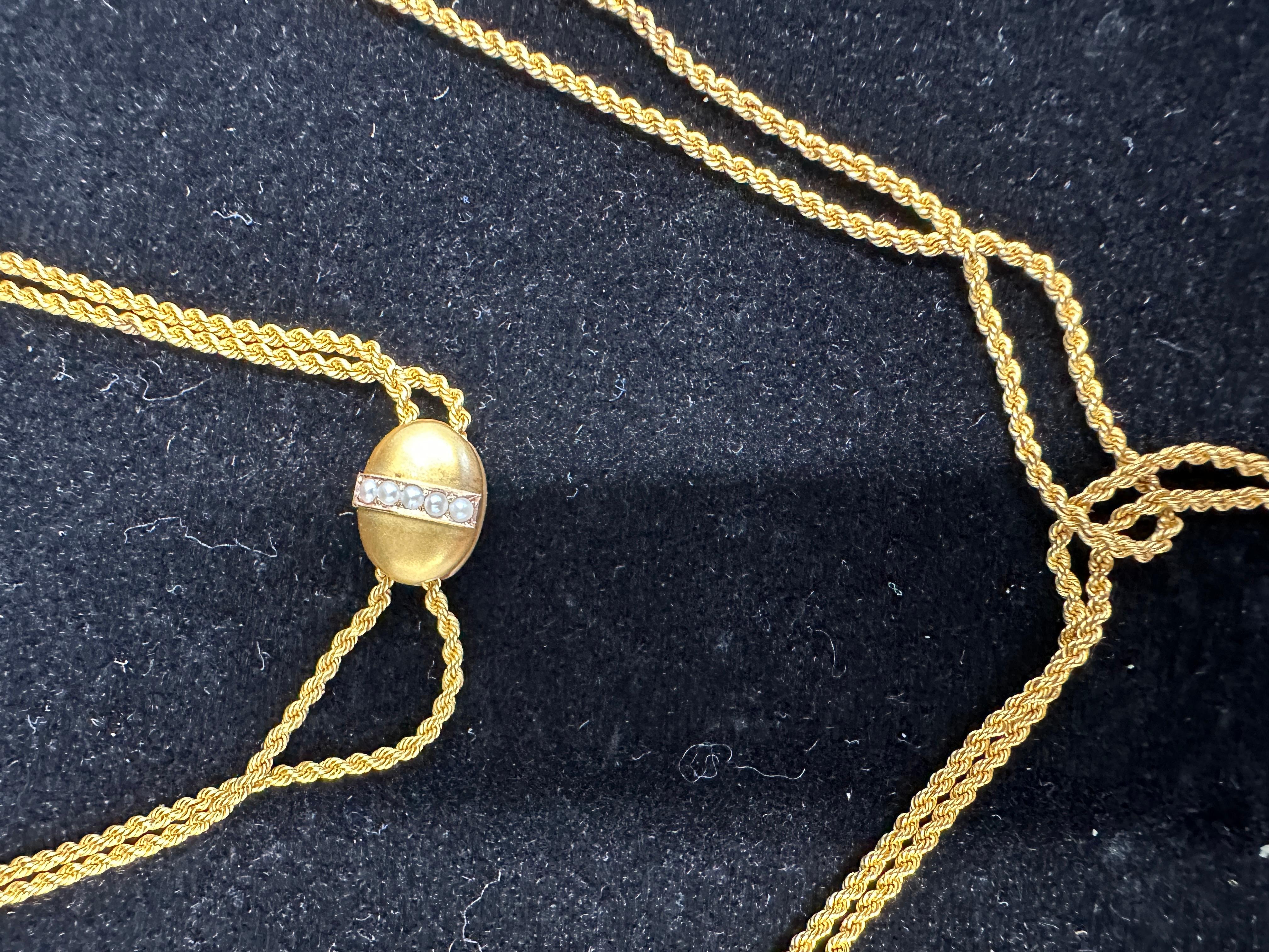 Collana vittoriana a catena Longuard in oro 14 carati da 47 pollici Clip per cani a scorrimento con perle in vendita 3
