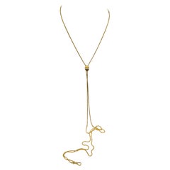 Collier victorien en or 14 carats avec chaîne longue de 47 pouces avec perles et clip pour chien