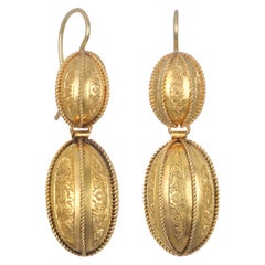 Antique Victorian 14 Karat Gold Melon Form Pendant Earrings