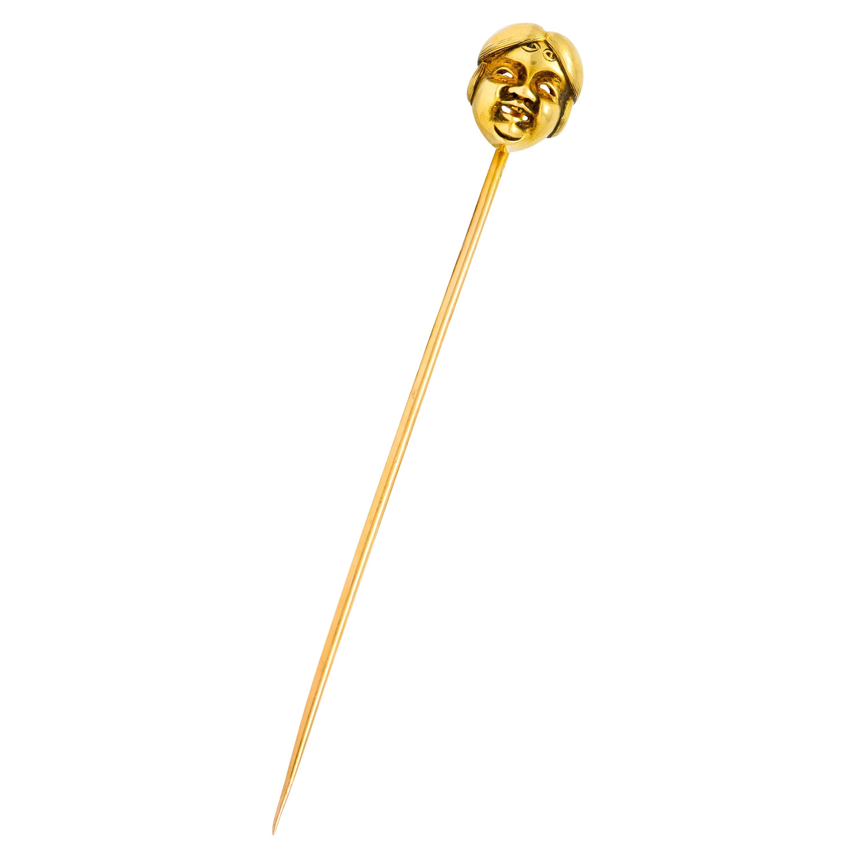 Victorian 14 Karat Gold Native American Shaman Stickpin For Sale