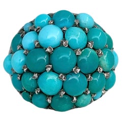 Victorian 14 Karat Gold Pavé Set Turquoise Dome Ring