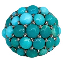 Victorian 14 Karat Gold Pavé Set Turquoise Dome Ring