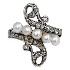 Victorian 14 Karat Gold Pearl 0.14 Carat Rose Cut Diamond Cocktail Ring