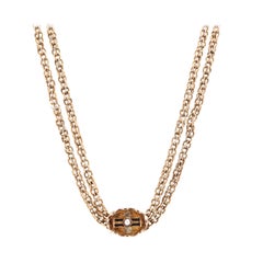 Victorian 14 Karat Gold, Pearl and Enamel Chain