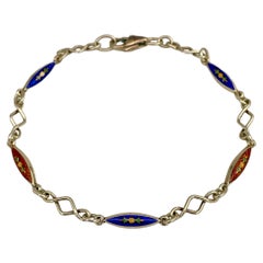 Vintage Victorian 14 Karat Gold Red Blue Enamel Chain Bracelet