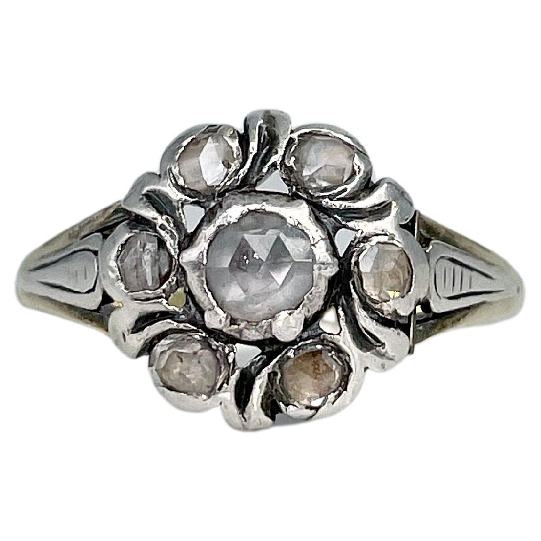 Victorian 14 Karat Gold 0.25 Carat Rose Cut Diamond Cluster Ring