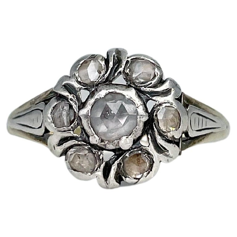 Victorian 14 Karat Gold Rose Cut Diamond Cluster Ring For Sale at 1stDibs