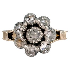 Victorian 14 Karat Gold Rose Cut Diamond Cluster Ring