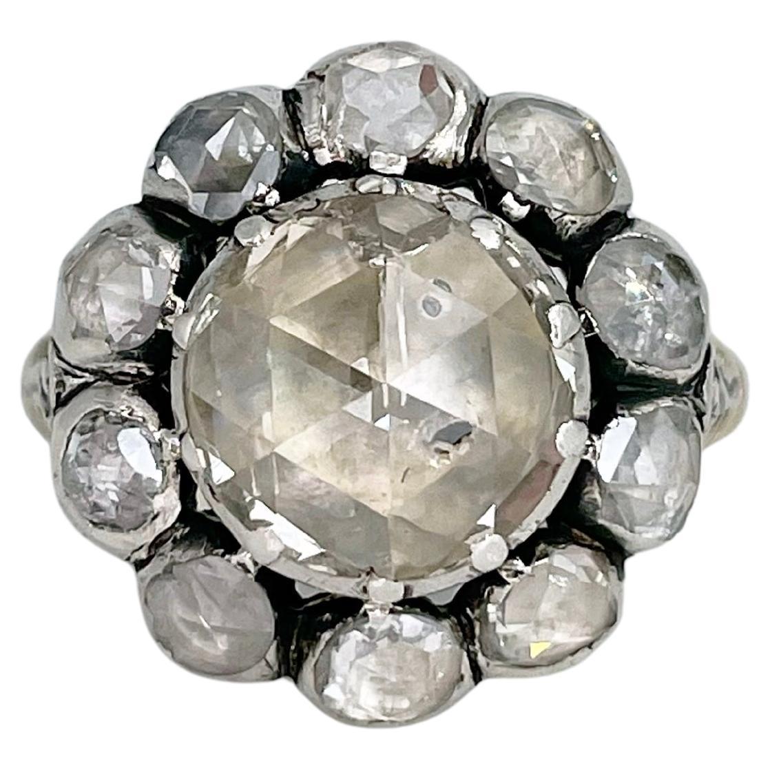 Victorian 14 Karat Gold Rose Cut Diamond Cluster Ring