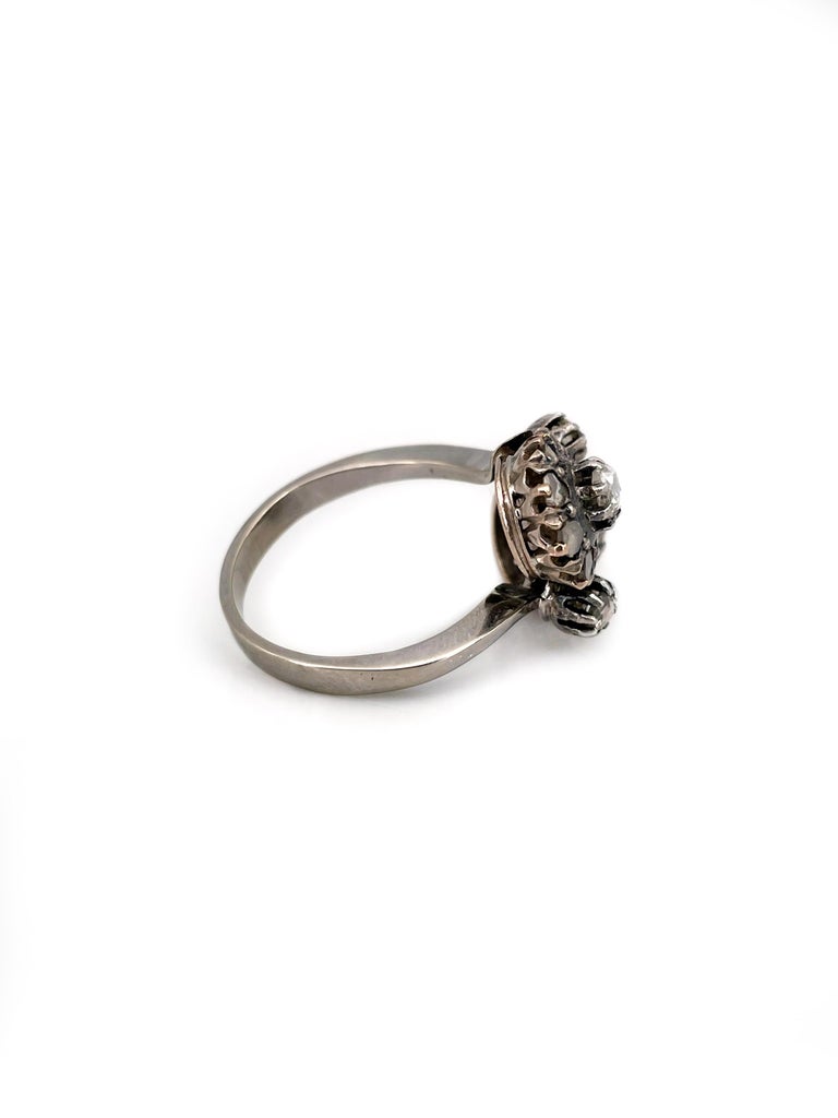 Victorian 14 Karat Gold Rose Cut Diamond Double Cluster Ring at 1stDibs