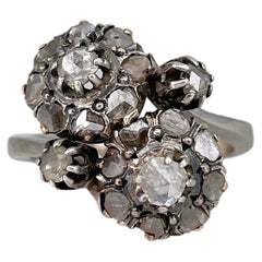 Victorian 14 Karat Gold Rose Cut Diamond Double Cluster Ring
