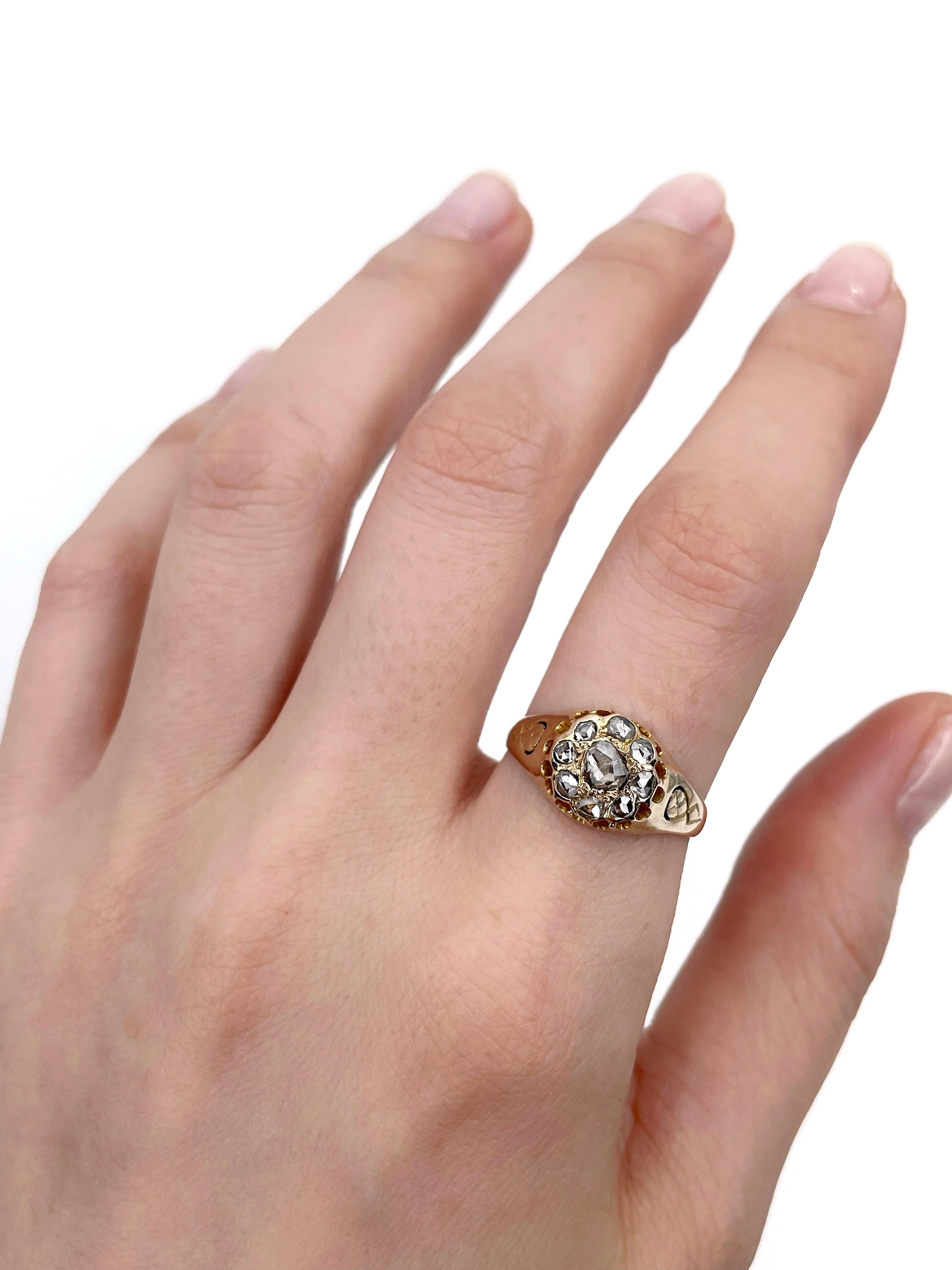 Victorian 14 Karat Gold Rose Cut Diamond Enamel Cluster Ring 1