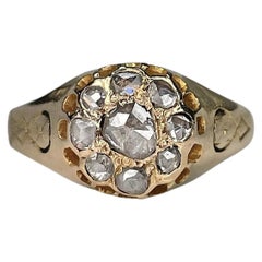 Victorian 14 Karat Gold Rose Cut Diamond Enamel Cluster Ring