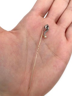 Victorian 14 Karat Gold Rose Cut Diamond Pearl Question Mark Stick Pin Brooch