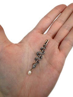 Victorian 14 Karat Gold Rose Cut Diamond Pearl Snake Bar Brooch