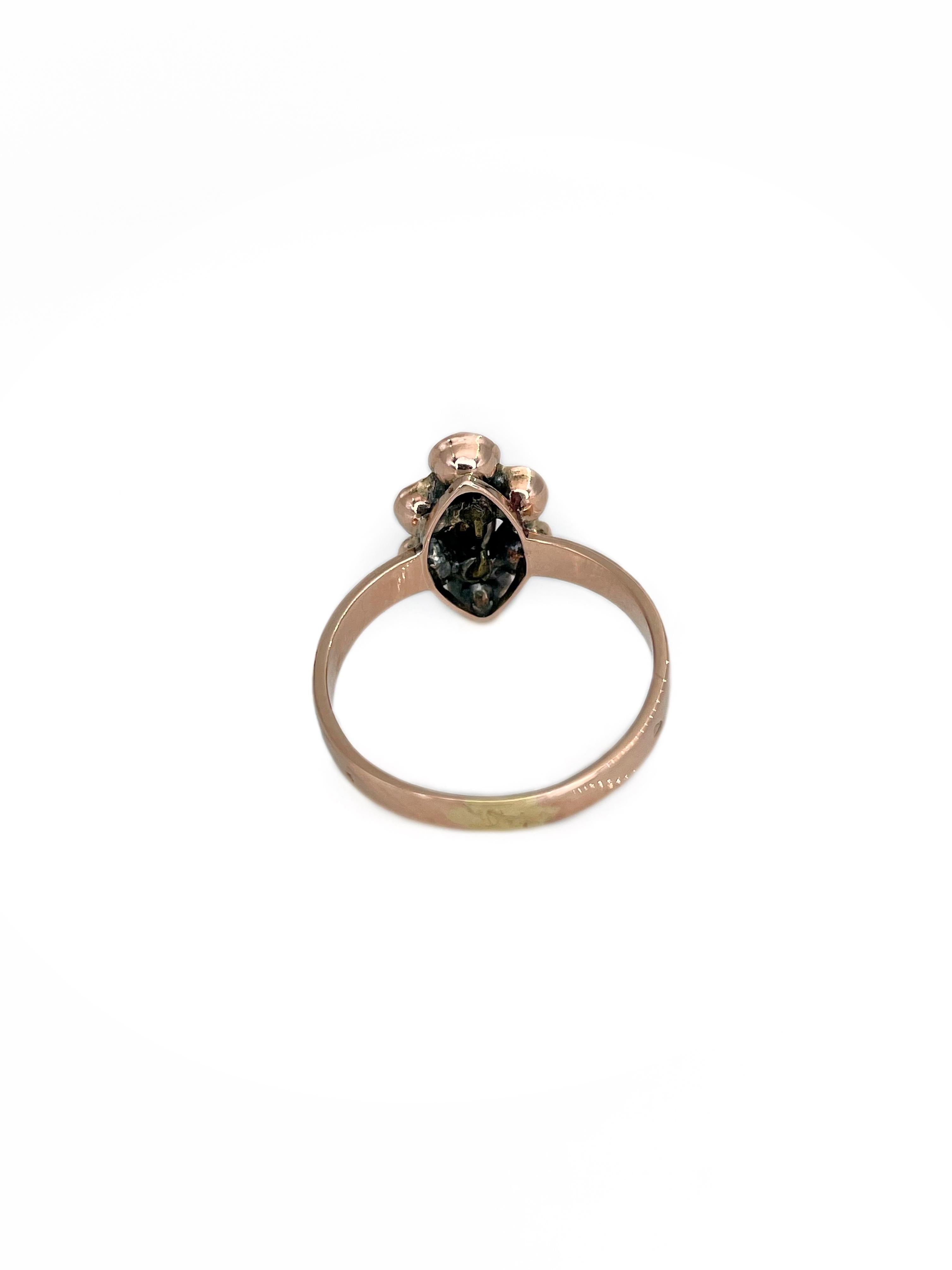 Women's Victorian 14 Karat Gold Rose Cut Garnet Ruby Navette Ring For Sale