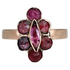 Victorian 14 Karat Gold Rose Cut Garnet Ruby Navette Ring