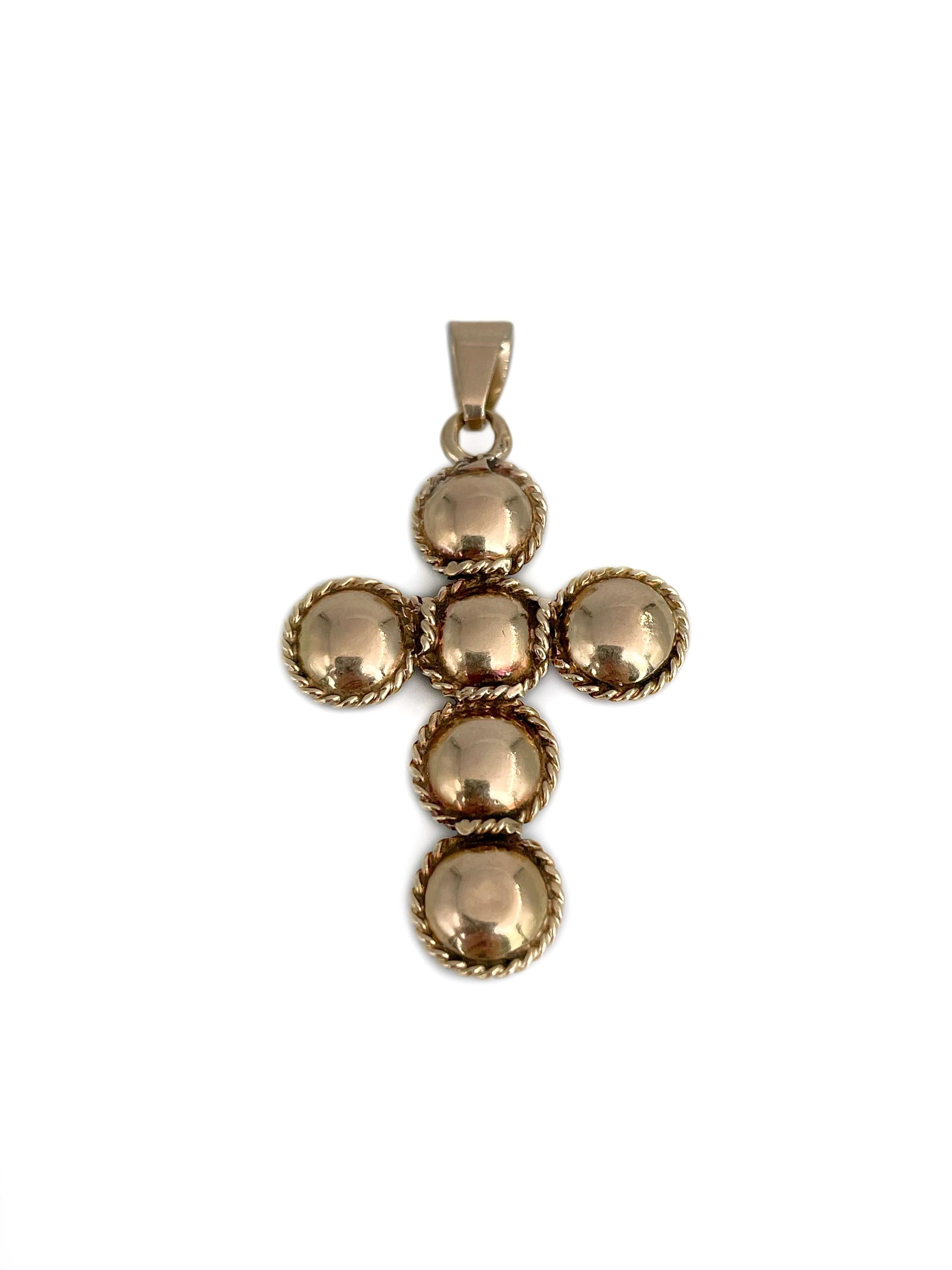 Pendentif croix victorien en or 14 carats avec grenat rouge taillé en rose Bon état - En vente à Vilnius, Vilniaus apskr.