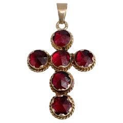 Victorian 14 Karat Gold Rose Cut Red Garnet Cross Pendant