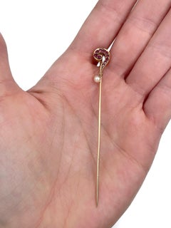 Victorian 14 Karat Gold Ruby Pearl Question Mark Stick Pin Brooch