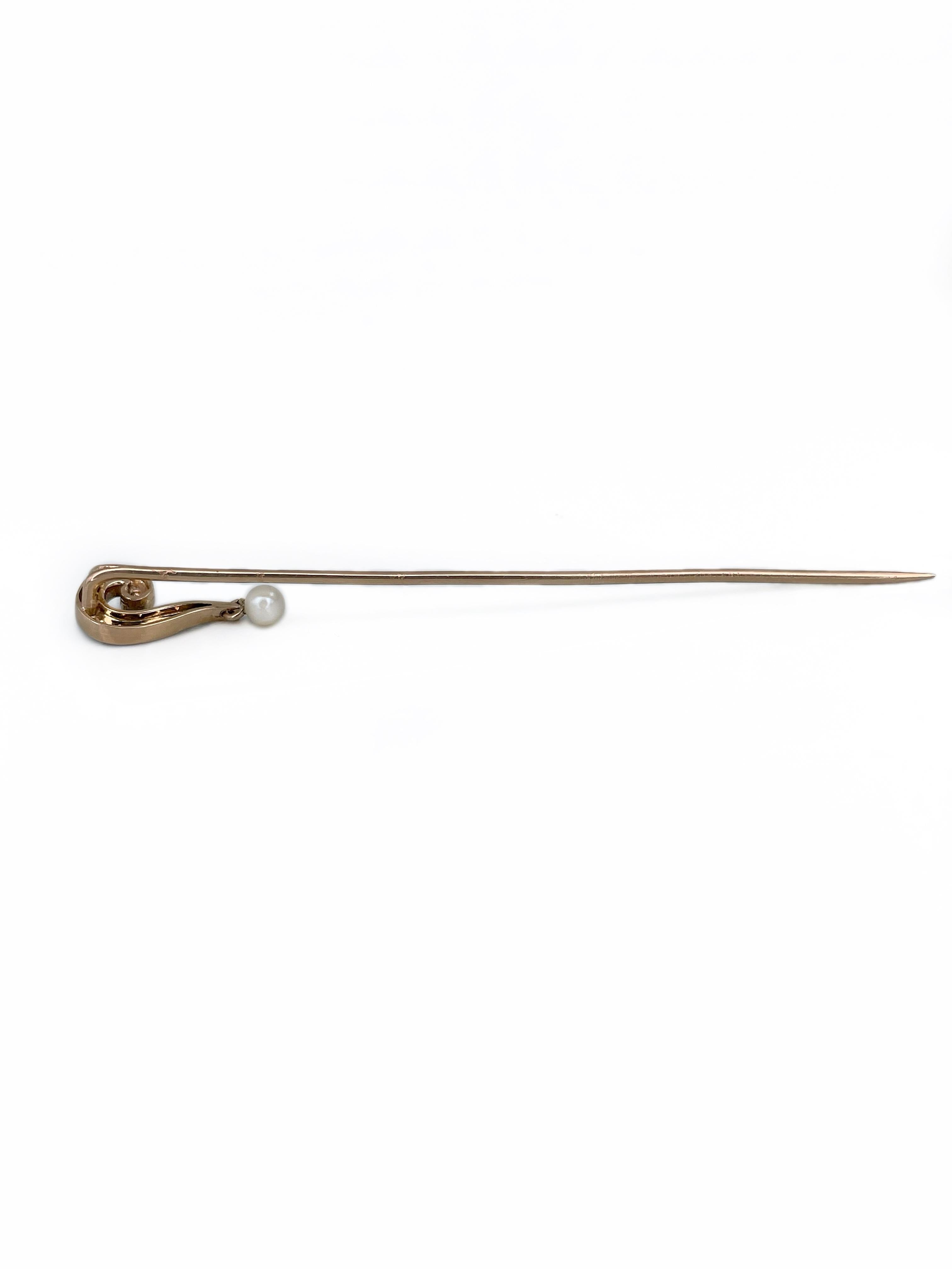 Mixed Cut Victorian 14 Karat Gold Ruby Pearl Question Mark Stick Pin Brooch