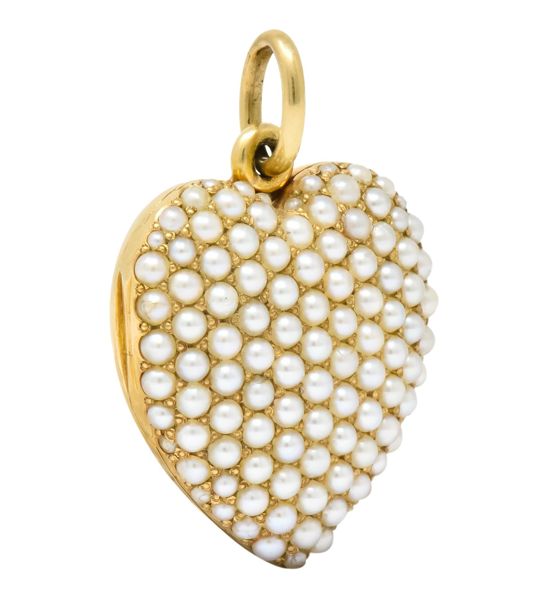 Victorian 14 Karat Gold Seed Pearl Heart Locket Pendant In Good Condition In Philadelphia, PA