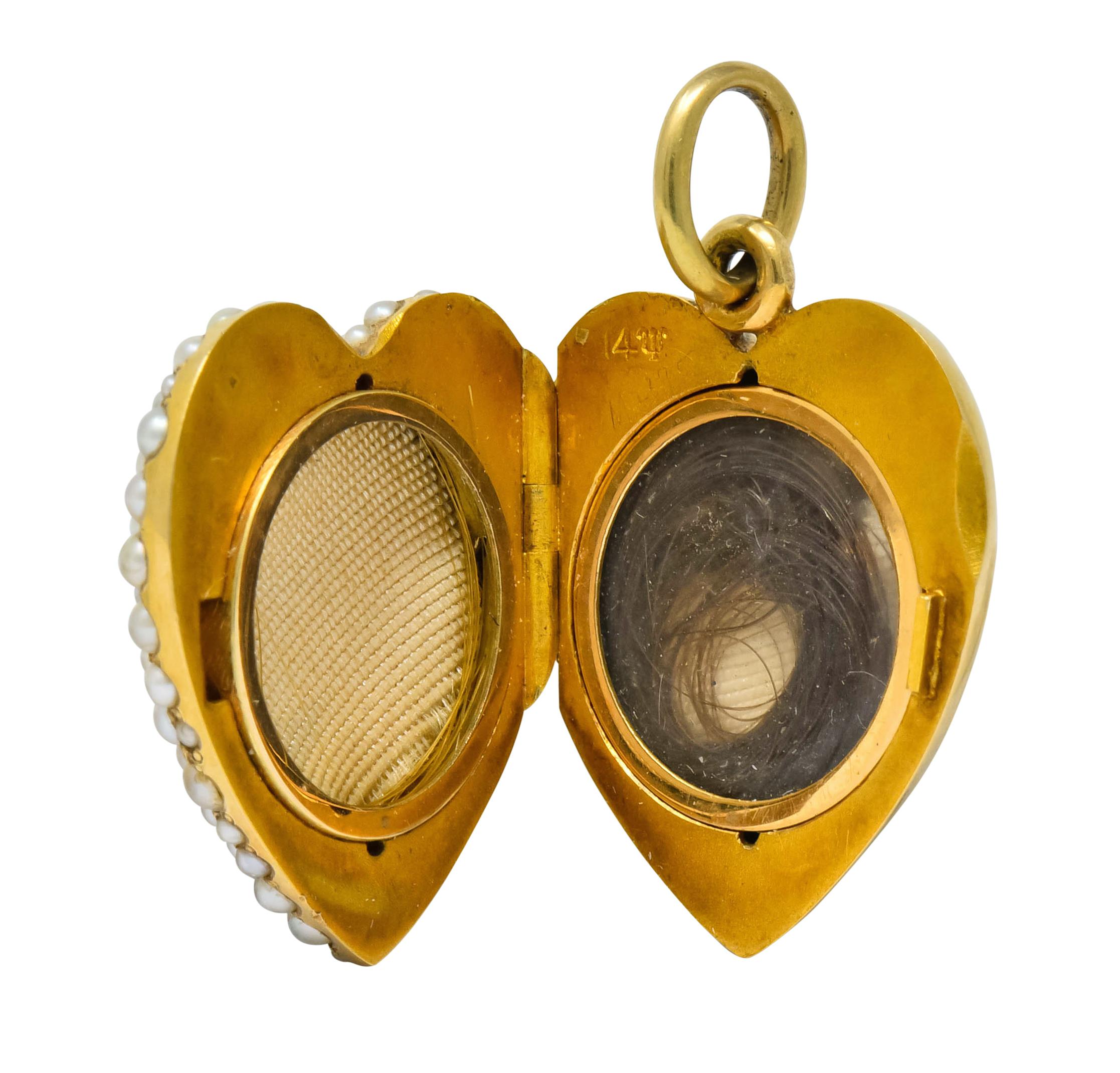 Women's or Men's Victorian 14 Karat Gold Seed Pearl Heart Locket Pendant