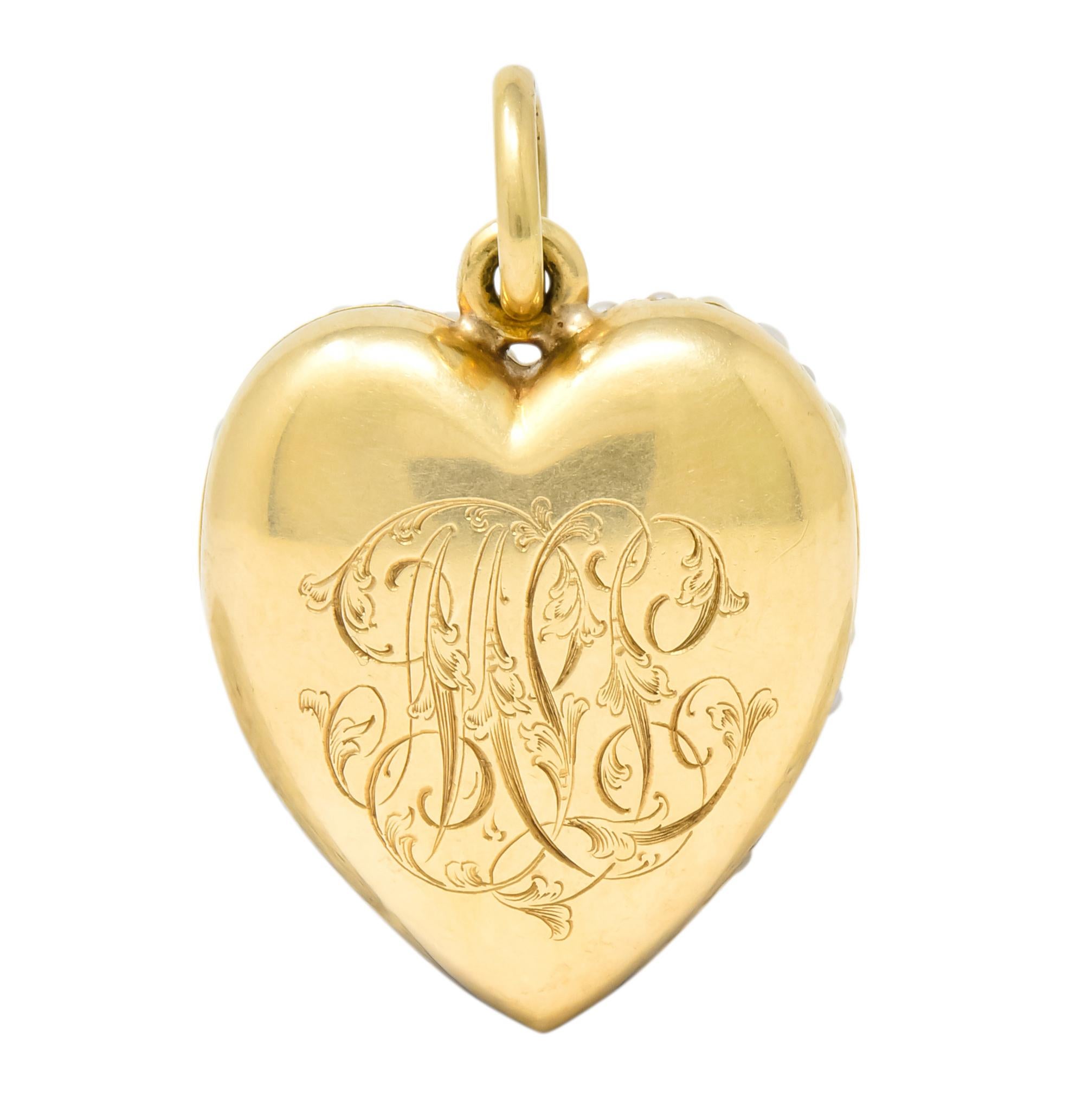 Victorian 14 Karat Gold Seed Pearl Heart Locket Pendant 3
