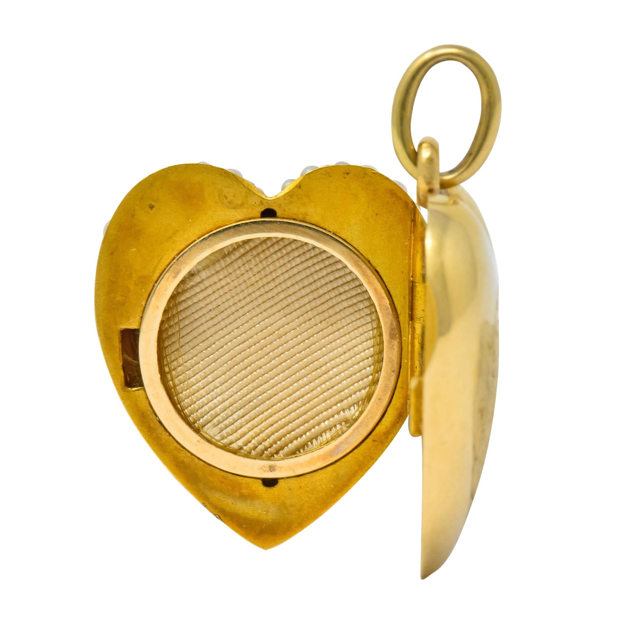 Victorian 14 Karat Gold Seed Pearl Heart Locket Pendant 1