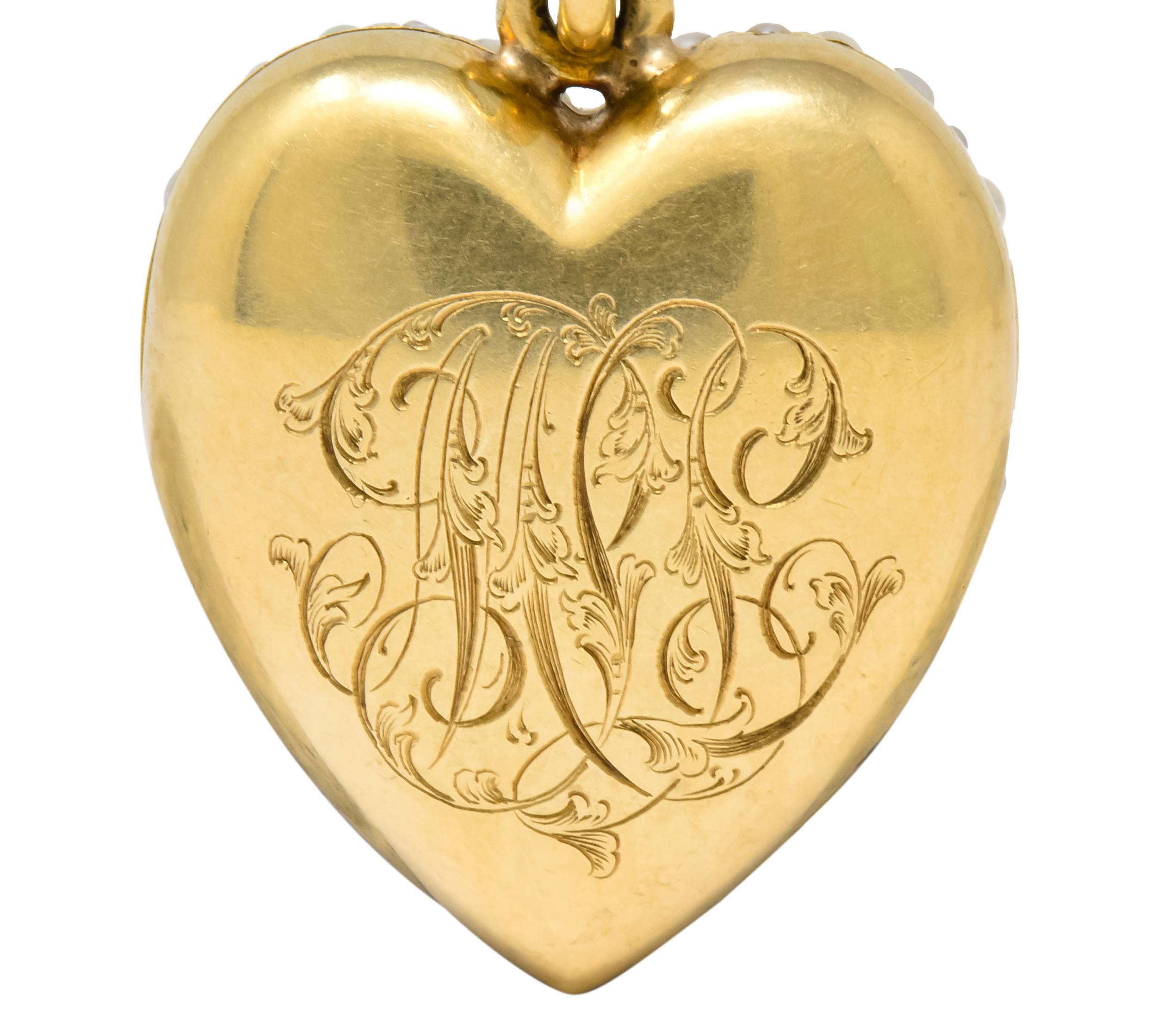 Victorian 14 Karat Gold Seed Pearl Heart Locket Pendant 4