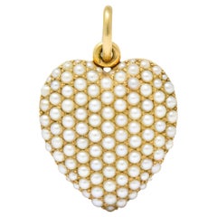 Antique Victorian 14 Karat Gold Seed Pearl Heart Locket Pendant