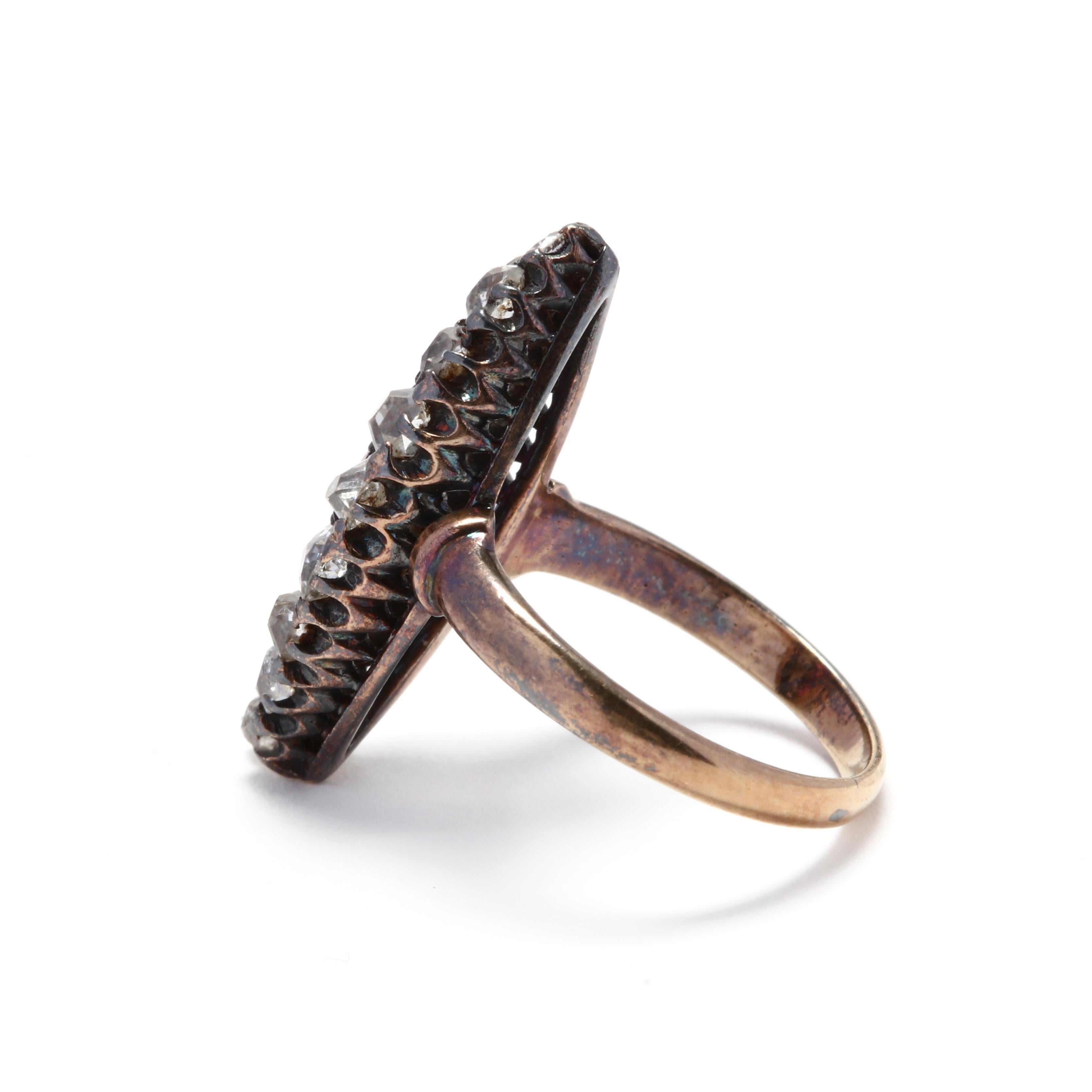 Victorian 14 Karat Gold Synthetic Ruby and Diamond Navette Ring In Good Condition In McLeansville, NC