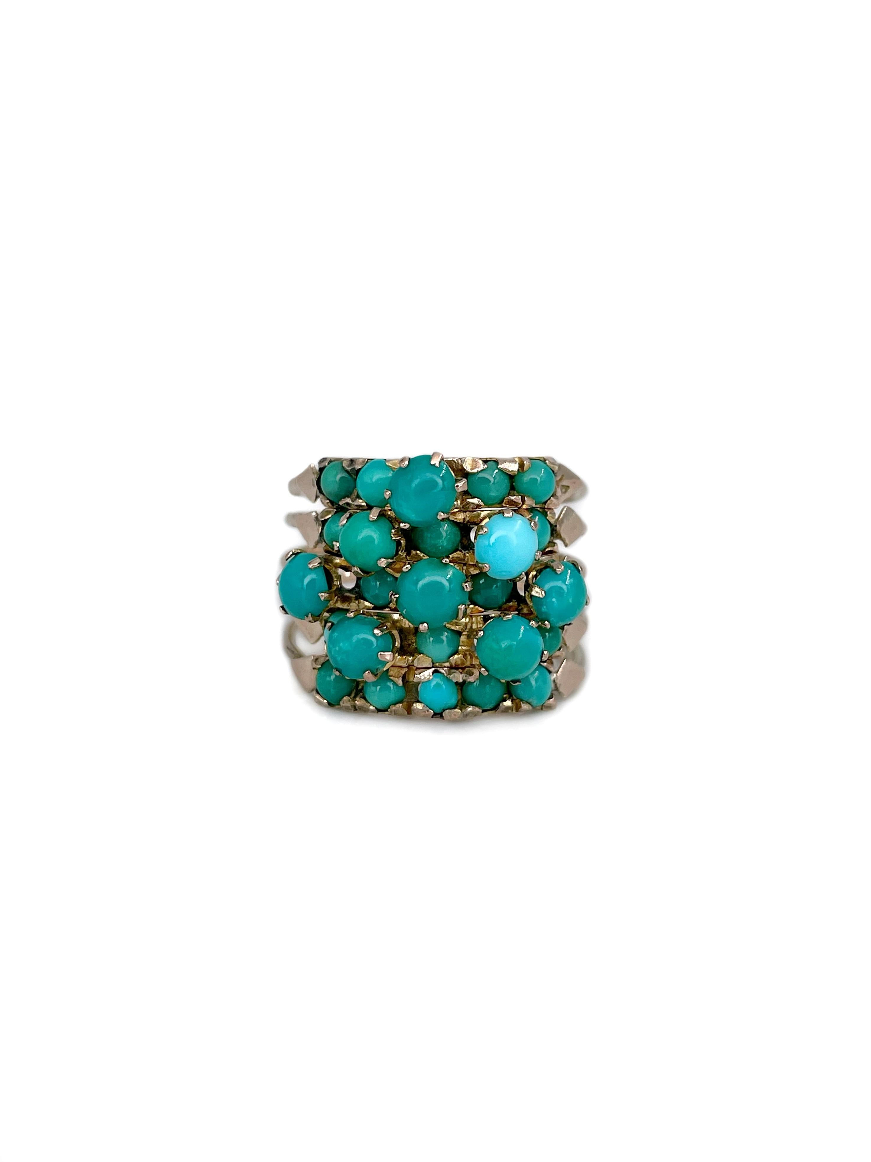 Cabochon Anello Harem vittoriano a cinque bande in oro 14 carati con turchese in vendita