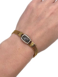 Bracelet victorien en or 18 carats avec pendentif en perles et cheveux tressés, chaîne multibrins